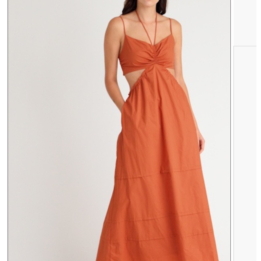 ASTR the Label Cutout Cotton Poplin Rust Orange Maxi Dress M